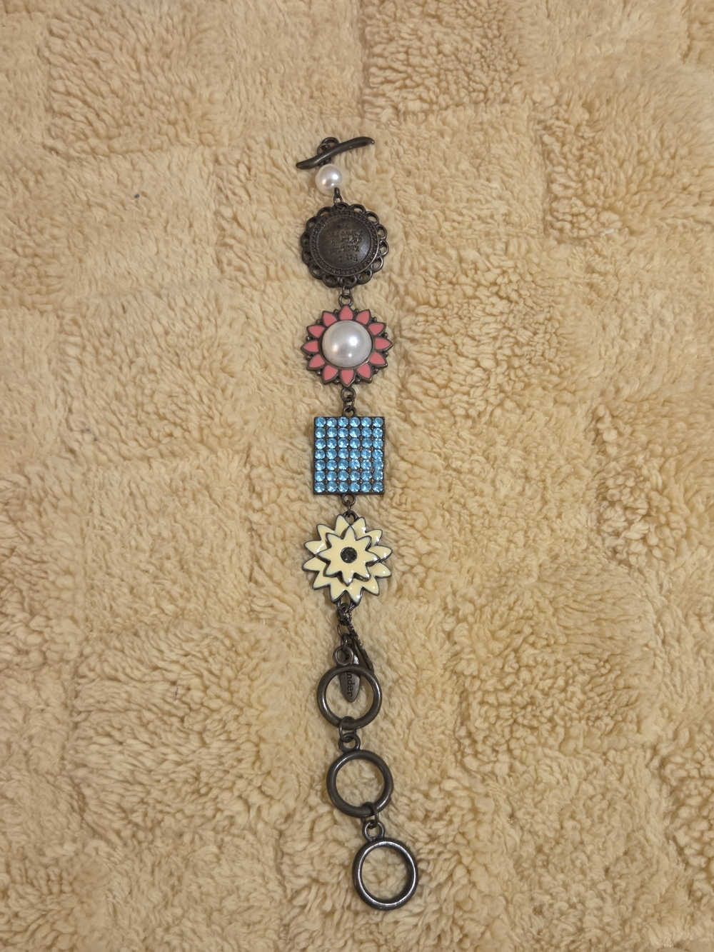 Plunder Pink, Blue & Cream Floral Charm Bracelet